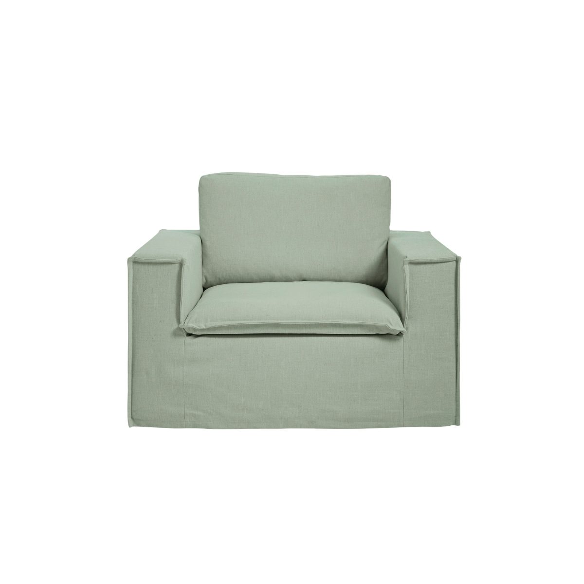 Luca Fåtölj Pistage. Fåtölj i grön linne med stilren design och avtagbar klädsel.