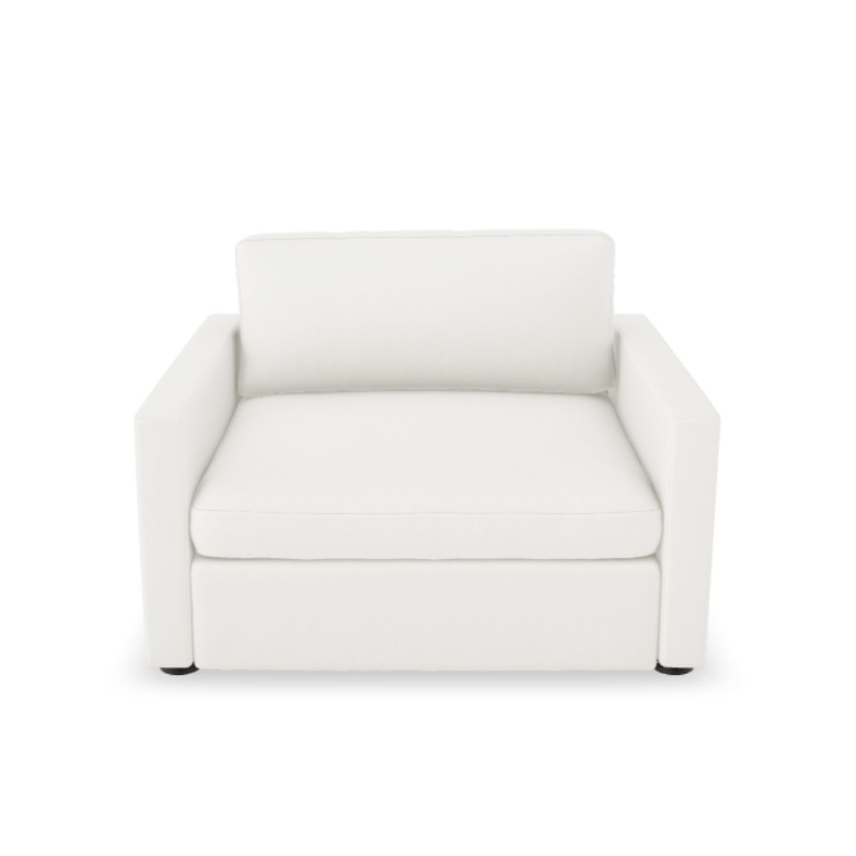 Lucie Fåtölj True White. Lucie är en stilren lounge-fåtölj i vit linne som tillhör vårt modulära soffsystem med samma namn.