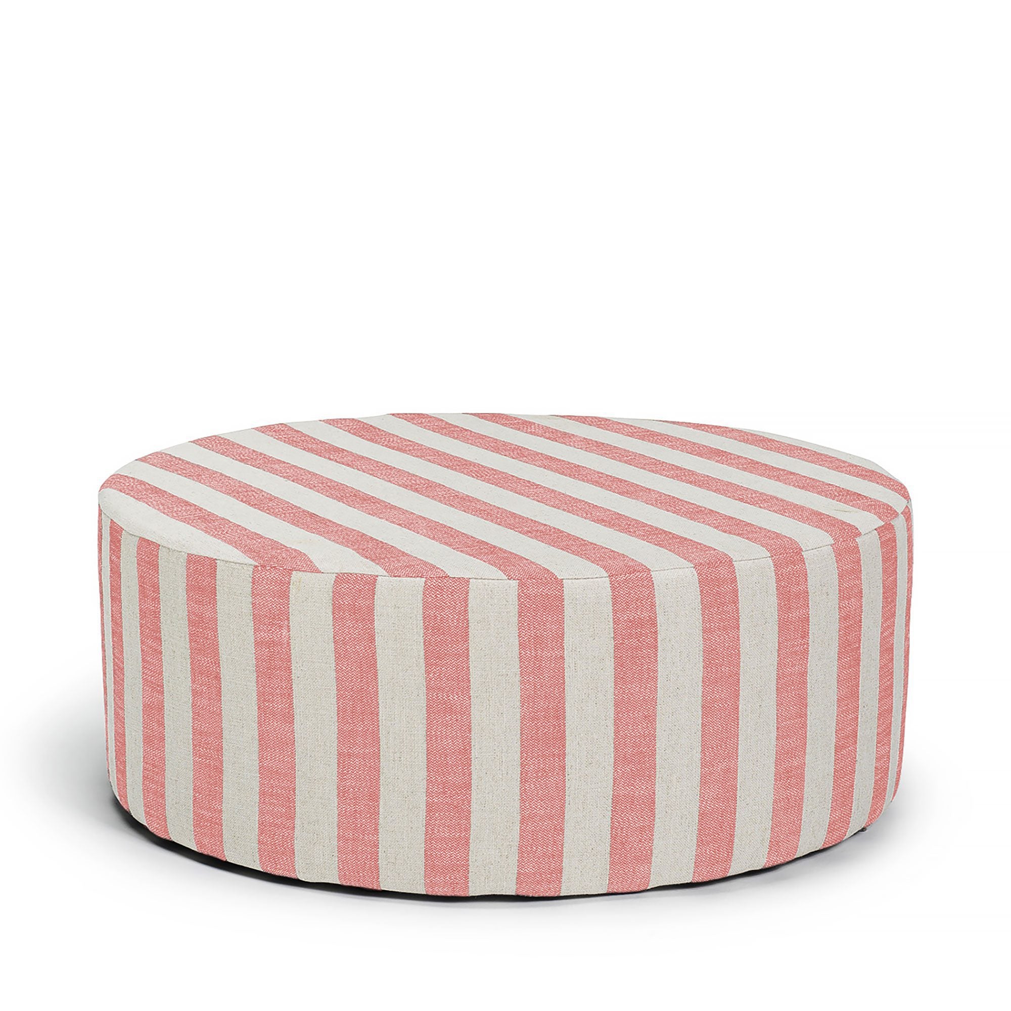 Randig sittpuff i röd och beige linne